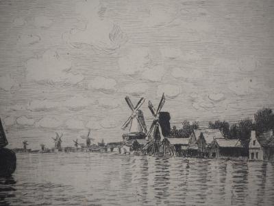 Claude MONET - Moulins en Hollande, 1873 - Gravure, signée 2