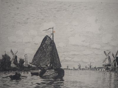 Claude MONET - Moulins en Hollande, 1873 - Gravure, signée 2