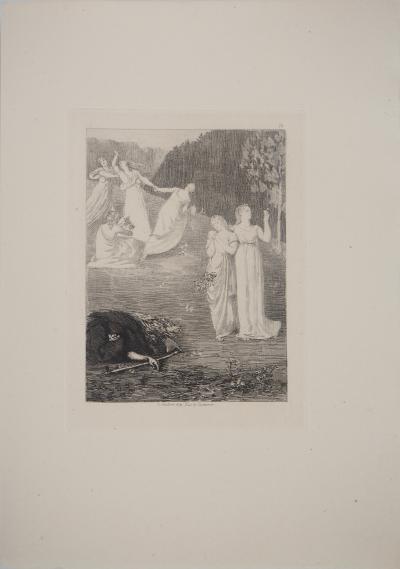 PUVIS DE CHAVANNES - Allegory, the Reaper, 1873 - Engraving, signed 2