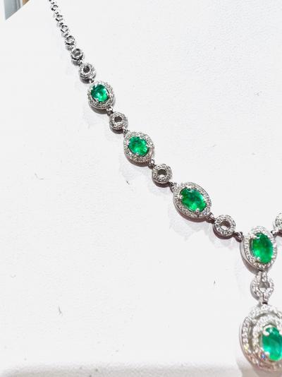 Collier émeraude et diamants en or blanc 18 carats, émeraudes de qualité gemme naturelle 2/75 carats 2