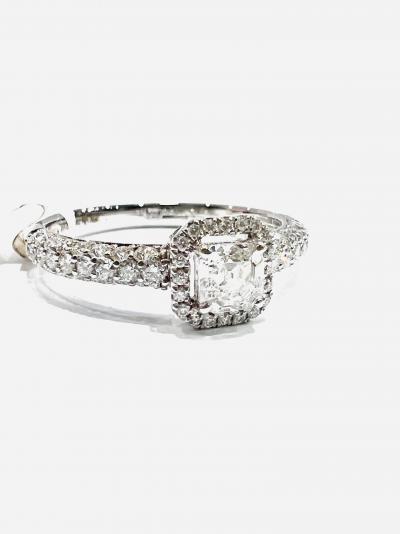 Bague en or blanc 18 carats taille princesse avec diamants Halo pavés, diamant 0,963 ct 2