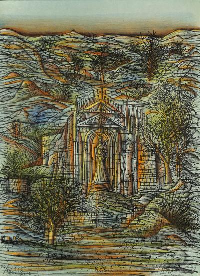 Jean CARZOU - Temple de la Vierge à l’enfant, 1978 - Lithographie originale signée