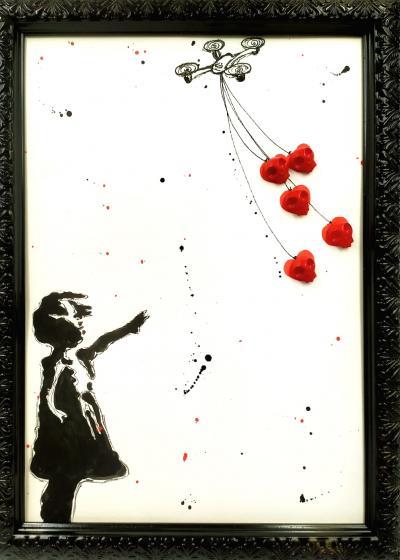 VL - BanksySkull FlyHeart  - Technique mixte sur papier 2