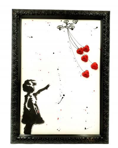 VL - BanksySkull FlyHeart  - Technique mixte sur papier 2