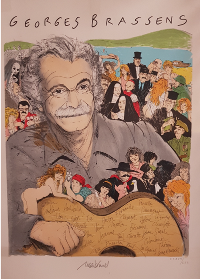 Roger BRUNEL - Brassens, 1980 - Lithographie originale signée 2