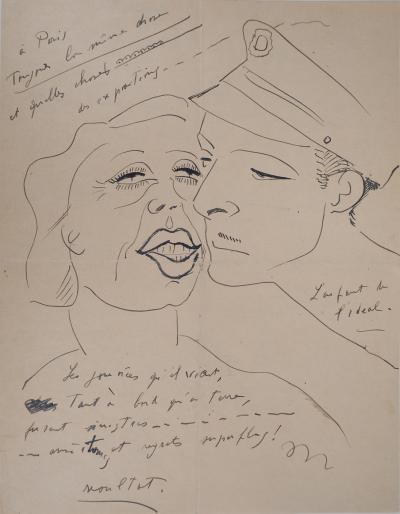Francis PICABIA - Couple : le baiser, 1949 - Dessin original à l’encre signé 2