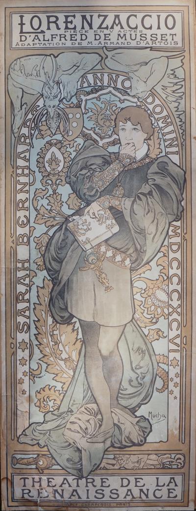Alphonse MUCHA - Lorenzaccio, Sarah Bernhardt, 1896 - Lithographie originale signée 2