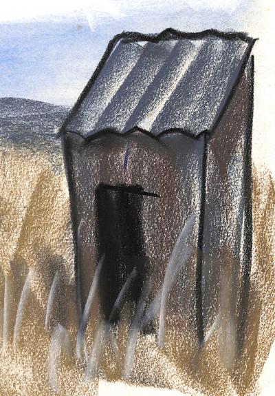 Georges LAPORTE  - La petite cabane, 1974 - Dessin original au pastel signé 2