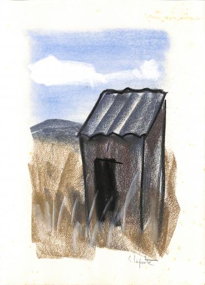 Georges LAPORTE  - La petite cabane, 1974 - Dessin original au pastel signé 2