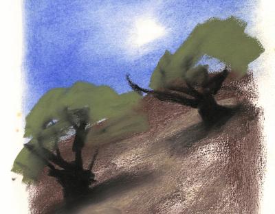 Georges LAPORTE  - Oliviers à flanc de coteaux, 1974 - Dessin original au pastel signé 2