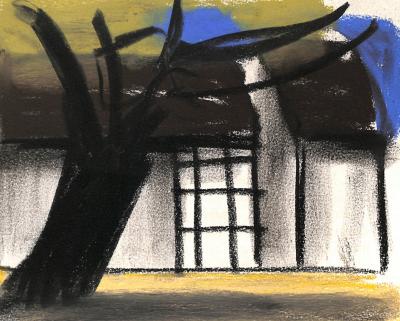 Georges LAPORTE  - A l'ombre du platane, 1974 - Dessin original au pastel signé 2