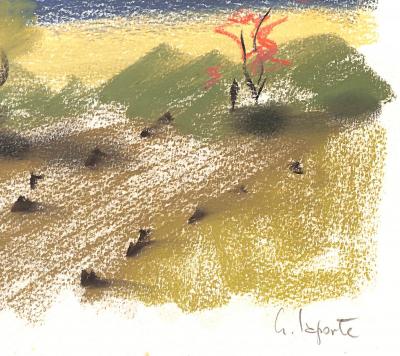 Georges LAPORTE  - Face à la colline, 1974 - Dessin original au pastel signé 2