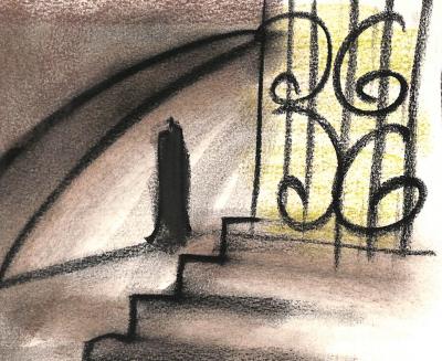Georges LAPORTE  - L'ombre et la grille, 1974 - Dessin original au pastel signé 2