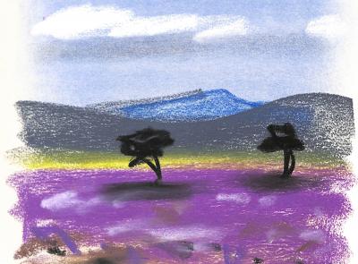 Georges LAPORTE  - Dans un champ de lavande, 1974 - Dessin original au pastel signé 2