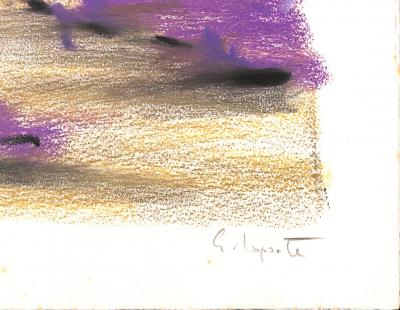 Georges LAPORTE  - Dans un champ de lavande, 1974 - Dessin original au pastel signé 2