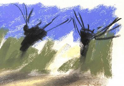 Georges LAPORTE  - Oliviers sauvages, 1974 - Dessin original au pastel signé 2