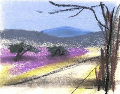 Georges LAPORTE  - Sur le route de la lavande, 1974 - Dessin original au pastel signé 2