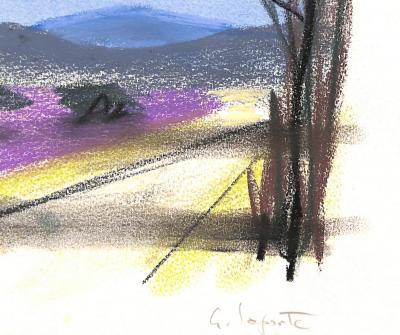 Georges LAPORTE  - Sur le route de la lavande, 1974 - Dessin original au pastel signé 2