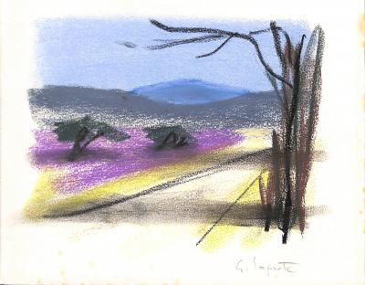Georges LAPORTE  - Sur le route de la lavande, 1974 - Dessin original au pastel signé 2