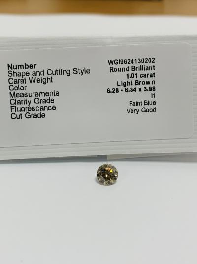 Diamant taille brillant de 1,01 ct, couleur fantaisie, pureté i1 naturelle, certification wgi 2
