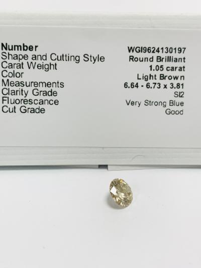 Diamant naturel de 1,05 ct taillé en brillant, brun clair, pureté si2, certification naturelle sans traitement 2