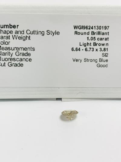 Diamant naturel de 1,05 ct taillé en brillant, brun clair, pureté si2, certification naturelle sans traitement 2