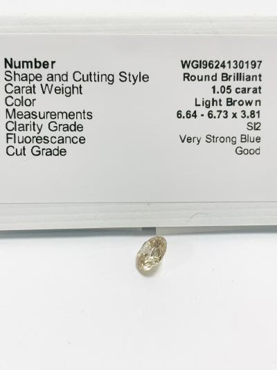 Diamant naturel de 1,05 ct taillé en brillant, brun clair, pureté si2, certification naturelle sans traitement 2