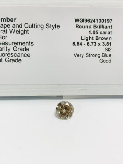 Diamant naturel de 1,05 ct taillé en brillant, brun clair, pureté si2, certification naturelle sans traitement 2