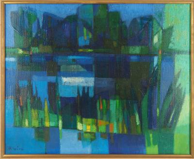 Camille Hilaire - Paysage à l’étang, 1967 - Huile sur toile signée 2