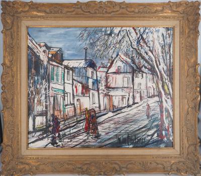 Michel Marie Poulain - Rue de Montmartre, 1969 - Huile sur panneau signée 2