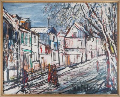 Michel Marie Poulain - Rue de Montmartre, 1969 - Huile sur panneau signée 2