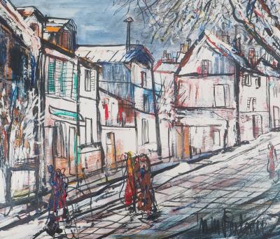 Michel Marie Poulain - Rue de Montmartre, 1969 - Huile sur panneau signée 2