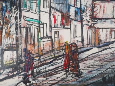 Michel Marie Poulain - Rue de Montmartre, 1969 - Huile sur panneau signée 2