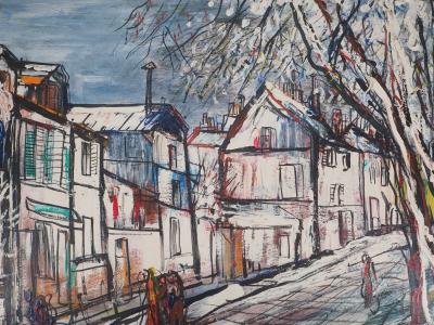 Michel Marie Poulain - Rue de Montmartre, 1969 - Huile sur panneau signée 2