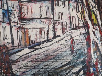Michel Marie Poulain - Rue de Montmartre, 1969 - Huile sur panneau signée 2