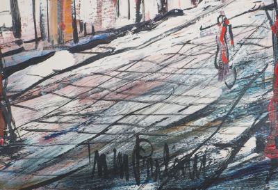 Michel Marie Poulain - Rue de Montmartre, 1969 - Huile sur panneau signée 2