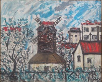 Edgar Stoebel - Montmartre - Le Moulin de la Galette - Huile sur toile Signée 2