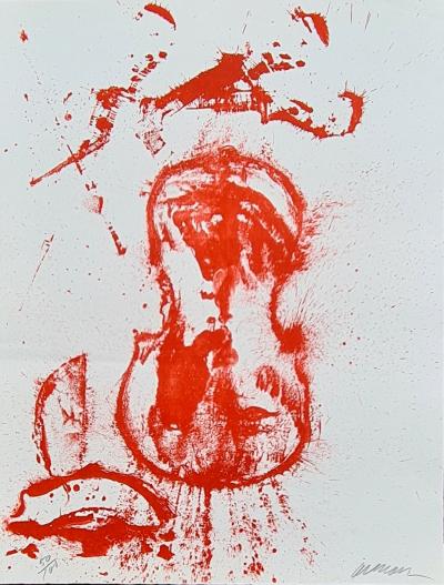 Arman - Red violin - Original signed lithograph, numbered pencil