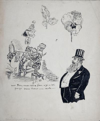Henri BOUTET - Ben mon vieux frère, si je n'ai que ça pour brosser ma veste..., 1897 - Dessin original à l'encre, Signé à la main 2