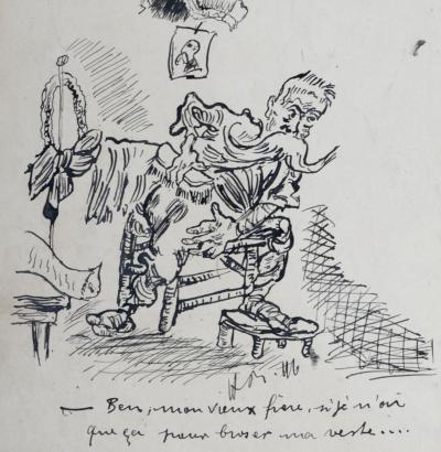 Henri BOUTET - Ben mon vieux frère, si je n'ai que ça pour brosser ma veste..., 1897 - Dessin original à l'encre, Signé à la main 2