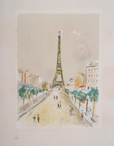 Maurice UTRILLO - Paris Capitale : La Tour Eiffel, 1955 - Lithographie en couleurs sur papier BFK Rives