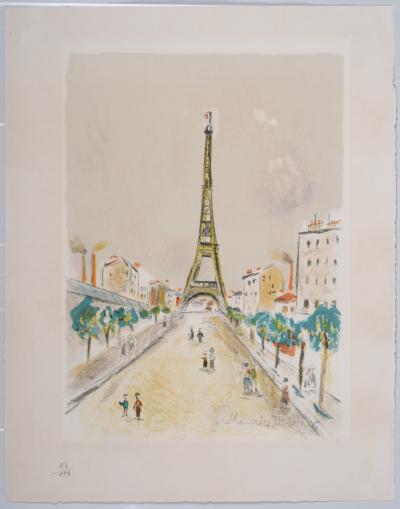 Maurice UTRILLO - Paris Capitale : La Tour Eiffel, 1955 - Lithographie en couleurs sur papier BFK Rives 2