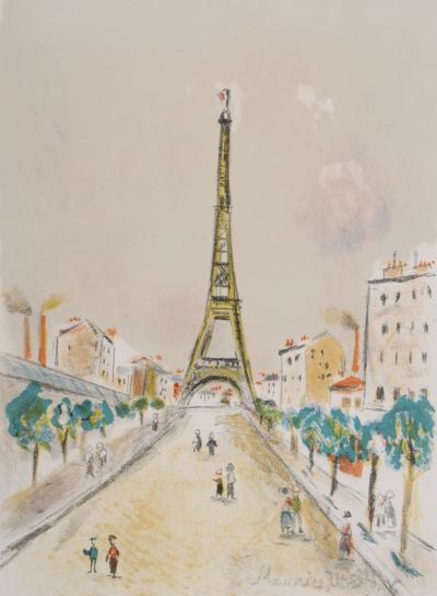 Maurice UTRILLO - Paris Capitale : La Tour Eiffel, 1955 - Lithographie en couleurs sur papier BFK Rives 2