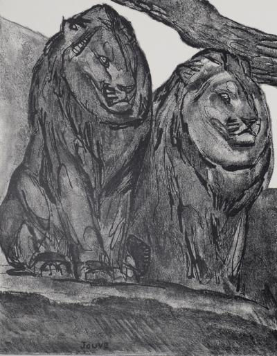 Paul JOUVE - Les Lions, 1934. Lithographie originale sur papier BFK Rives 2