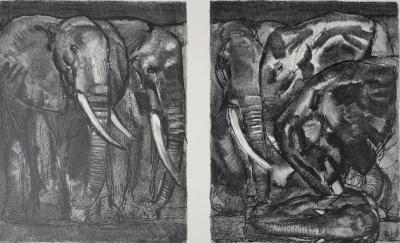 Paul JOUVE - Elephants, 1934 - Original lithograph on BFK Rives paper 2