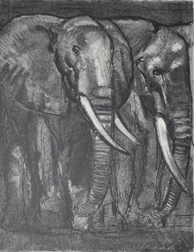 Paul JOUVE - Elephants, 1934 - Original lithograph on BFK Rives paper 2