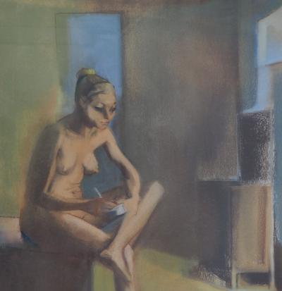 Françoise GILOT - Scène de hammam, Nu à la toilette, 1956 - Dessin original aux pastels, Signé 2