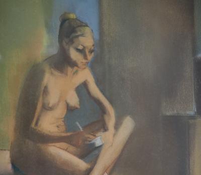 Françoise GILOT - Scène de hammam, Nu à la toilette, 1956 - Dessin original aux pastels, Signé 2