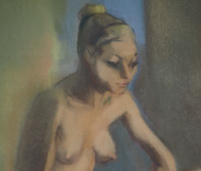 Françoise GILOT - Scène de hammam, Nu à la toilette, 1956 - Dessin original aux pastels, Signé 2