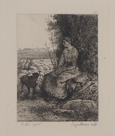 Jean François MILLET - Une bergère,1873 - Gravure, signée 2